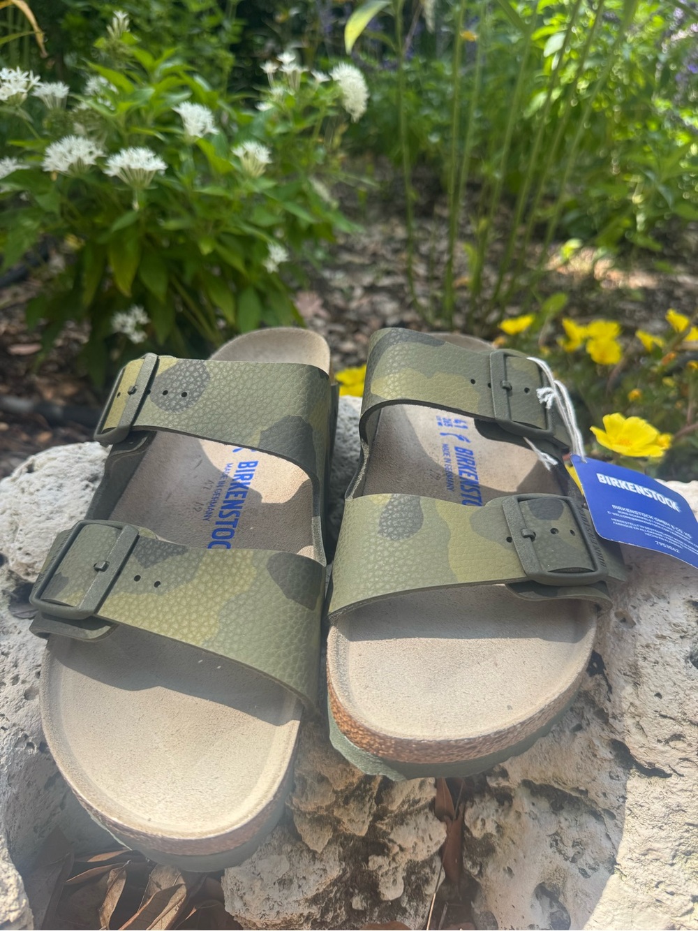 Birkenstock Women's Two-Strap Sandals in Desert Soil Camo Green NWT